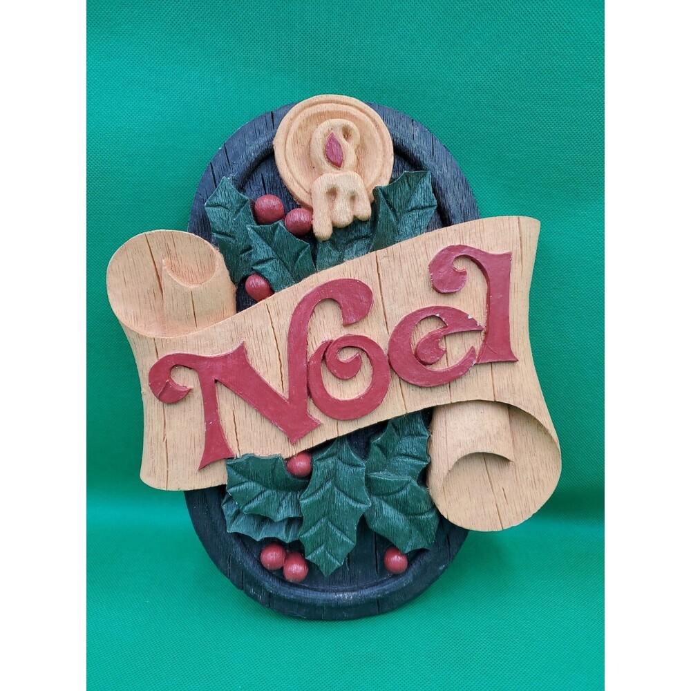 Brinnco Vintage 11" Christmas Noel Wall Hanging Sign Plaque Holly Berry